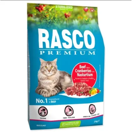 Rasco Premium Cat Kibbles Sterilized Hovězí Brusinky Lichořeřišnice 2 kg