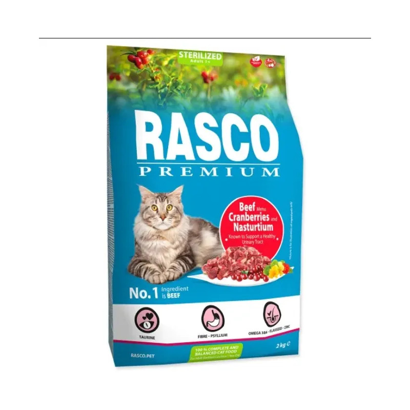 Rasco Premium Cat Kibbles Sterilized Hovězí Brusinky Lichořeřišnice 2 kg