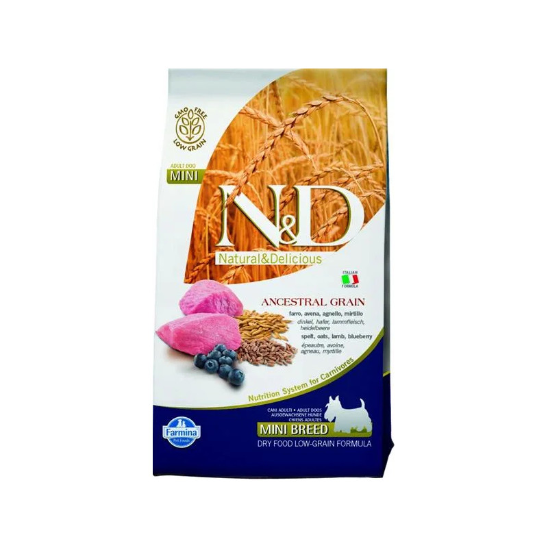 Farmina N&D dog AG adult mini, jehněčí, špalda, oves a borůvka 2,5 kg