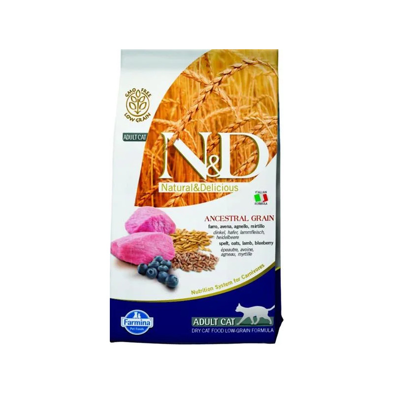 Farmina N&D cat AG adult, jehněčí, špalda, oves a borůvka 1,5 kg