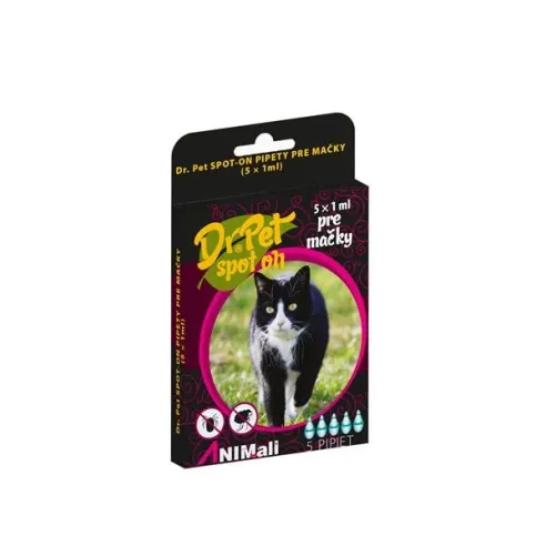 Dr.Pet spot-on pipety pro kočky 5 x 1 ml (spot-on odpuzovač klíšťat a blech pro kočky)