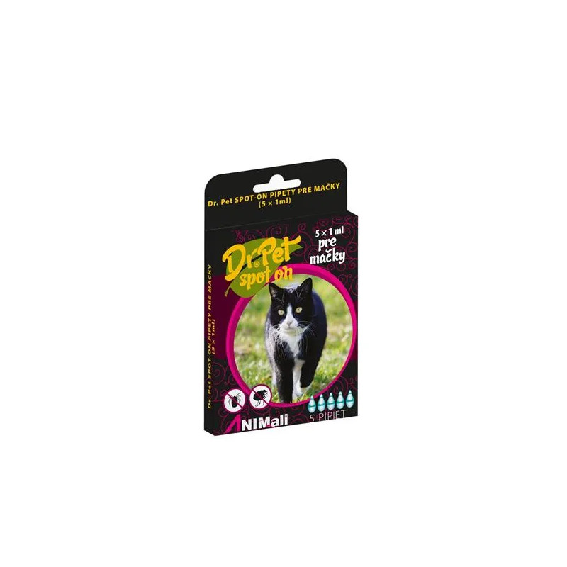 Dr.Pet spot-on pipety pro kočky 5 x 1 ml (spot-on odpuzovač klíšťat a blech pro kočky)