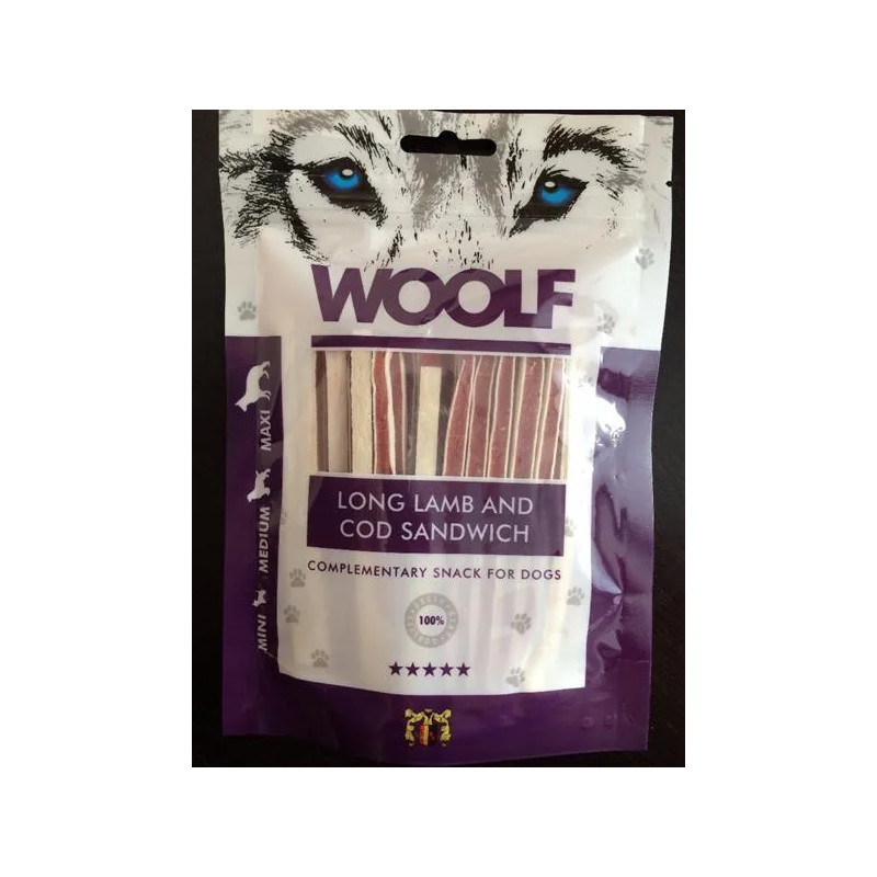 Pamlsek Woolf Dog Lamb & Codfish Soft Sandwich LONG 100 g