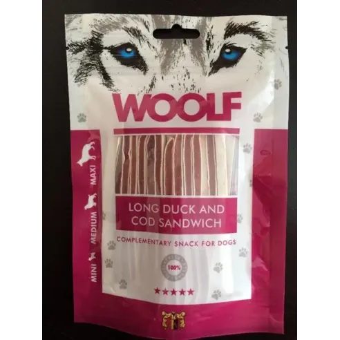 Pamlsek Woolf Dog Duck & Codfish Soft Sandwich LONG 100 g