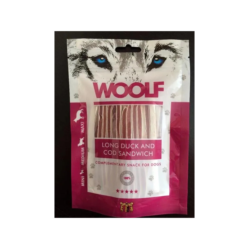Pamlsek Woolf Dog Duck & Codfish Soft Sandwich LONG 100 g