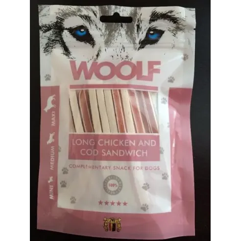 Pamlsek Woolf Dog Chicken & Codfish Soft Sandwich LONG 100 g