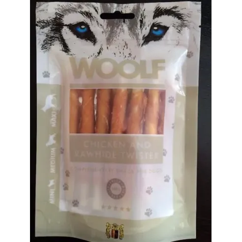 Pamlsek Woolf Dog Chicken & Rawhide Twister 100 g