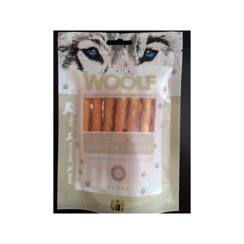 Pamlsek Woolf Dog Chicken & Rawhide Twister 100 g