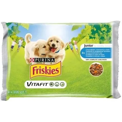 Nestlé Friskies dog Junior s kuřetem a mrkví v šťávě kapsička 4x100 g