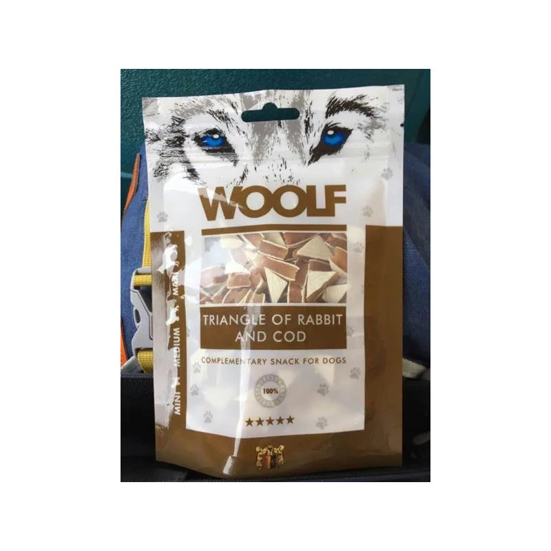 Pamlsek Woolf Dog Rabbit and Cod Triangle 100 g