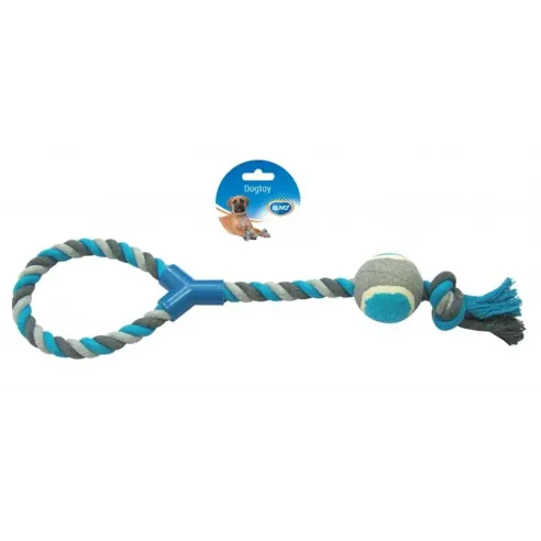 Hračka DUVO+ Lano s uzlem a tenisovým míčkem na tahání bavlna 48 cm