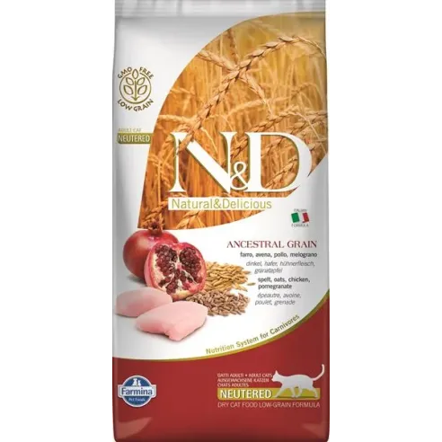 Farmina N&D kočka AG dospělá, kastrovaná, kuře, špalda, oves