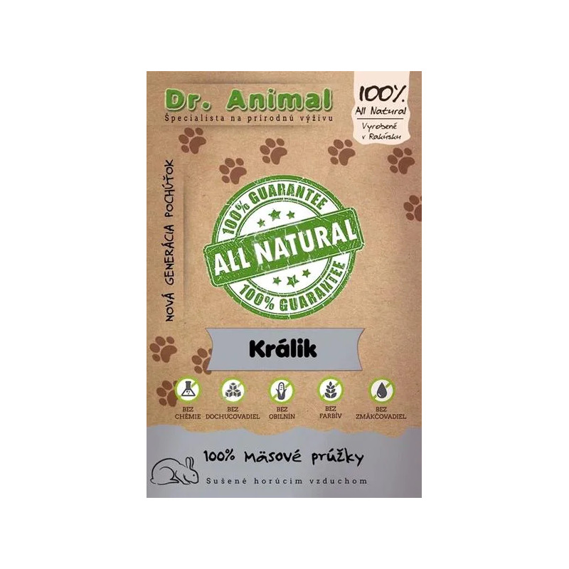 Pamlsek Dr. Animal králičí masové proužky 80g