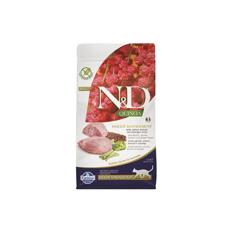 Farmina N&D cat QUINOA (GF) adult, řízení hmotnosti, jehněčí 1,5 kg