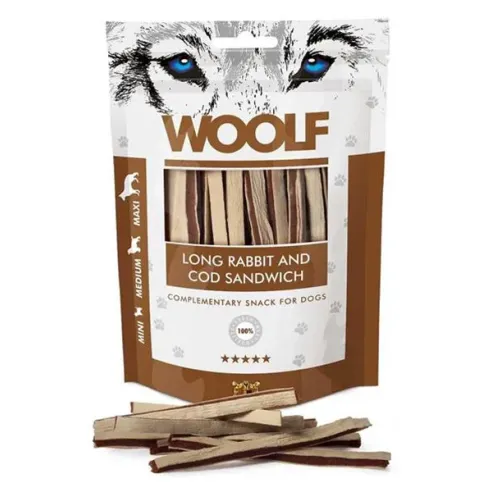Pamlsek Woolf Dog Soft Rabbit and Pollock Sandwich LONG 100g