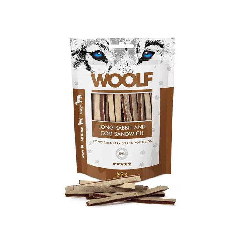 Pamlsek Woolf Dog Soft Rabbit and Pollock Sandwich LONG 100g