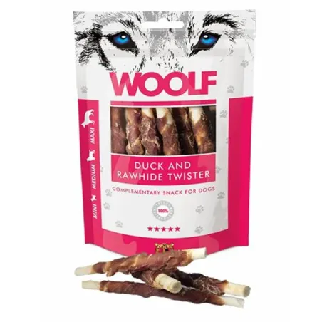 Pamlsek Woolf Dog Duck and Rawhide Twister 100g