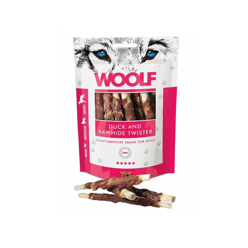 Pamlsek Woolf Dog Duck and Rawhide Twister 100g