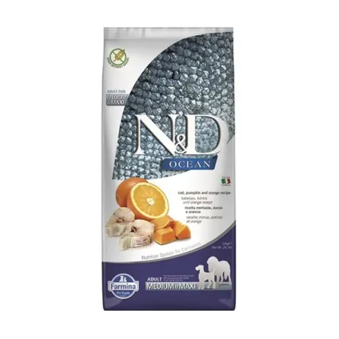 Farmina N&D dog OCEAN PUMPKIN (GF) adult medium & maxi, treska & pomeranč 12 kg