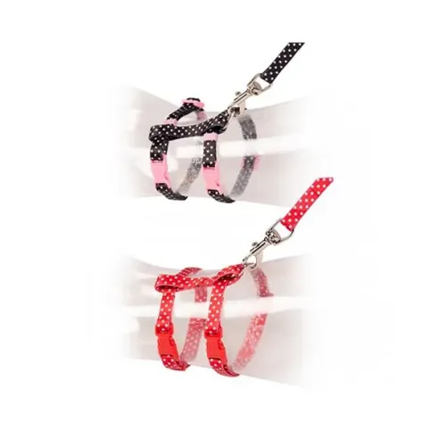 Postroj DUVO+ nylon puntíkovaný KITTEN černá/červená 15-25cm/8mm-125cm