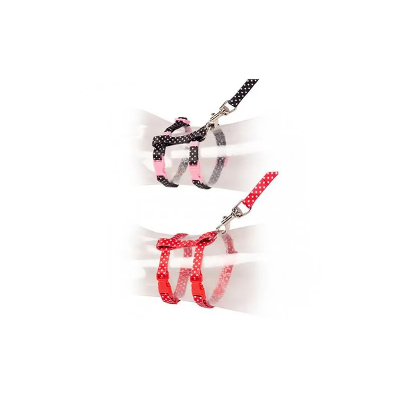 Postroj DUVO+ nylon puntíkovaný KITTEN černá/červená 15-25cm/8mm-125cm
