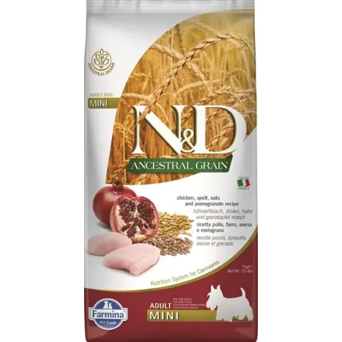 Farmina N&D pes AG dospělý mini, kuře, špalda, oves a granátové jablko 7 kg