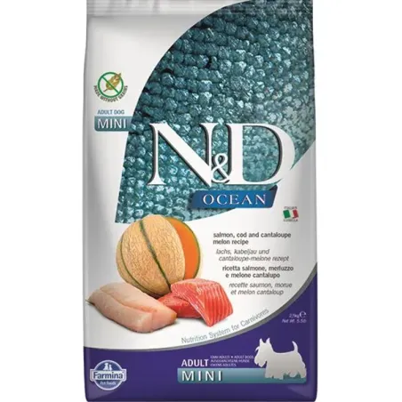 Farmina N&D dog OCEAN (GF) adult mini, losos, treska a cukrový meloun 2,5 kg