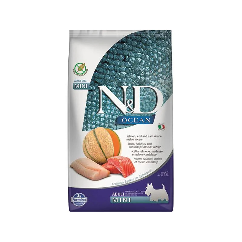 Farmina N&D dog OCEAN (GF) adult mini, losos, treska a cukrový meloun 2,5 kg