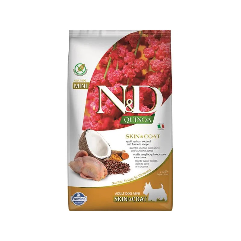 Farmina N&D pes QUINOA (GF) dospělý mini, kůže a srst, křepelka & kokos 2,5 kg