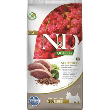 Farmina N&D dog QUINOA (GF) adult mini, kastrovaný, kachna, brokolice a chřest 7 kg