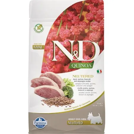Farmina N&D dog QUINOA (GF) adult mini, kastrovaný, kachna, brokolice & chřest 0,8 kg