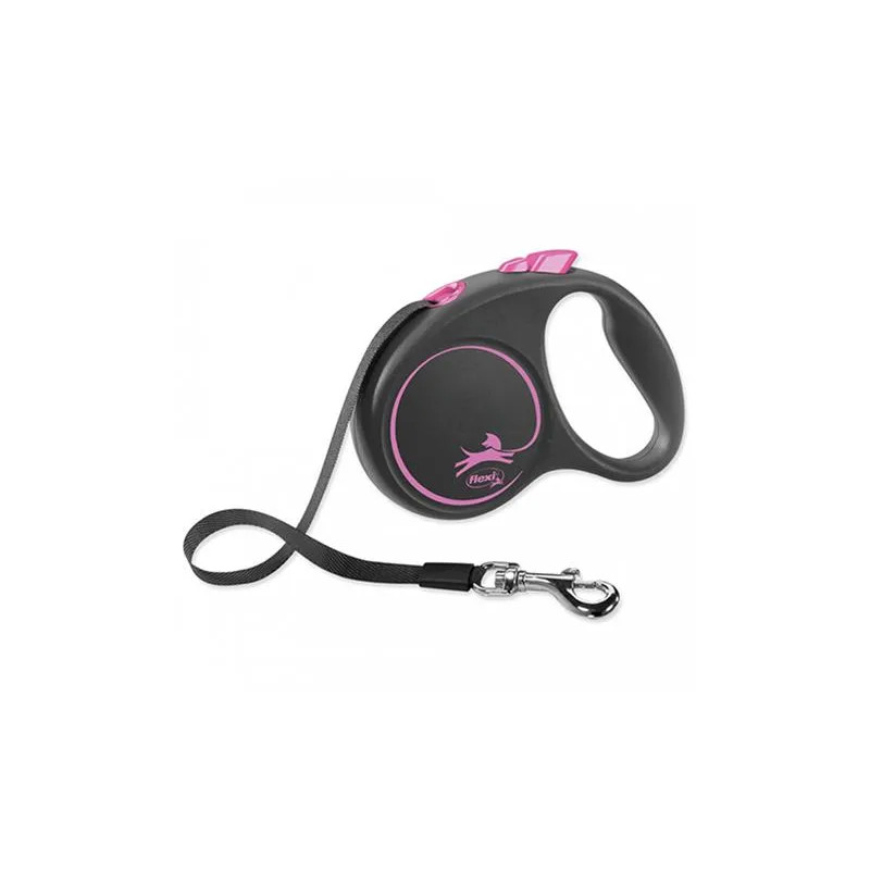 Vodítko Flexi Black Design páska M 5 m růžové (do 25 kg)