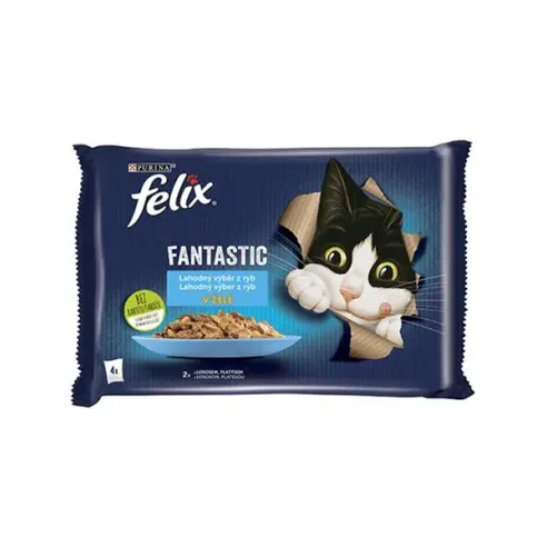 Nestlé FELIX Fantastic cat Multipack losos & platýz želé kapsička 4x85 g