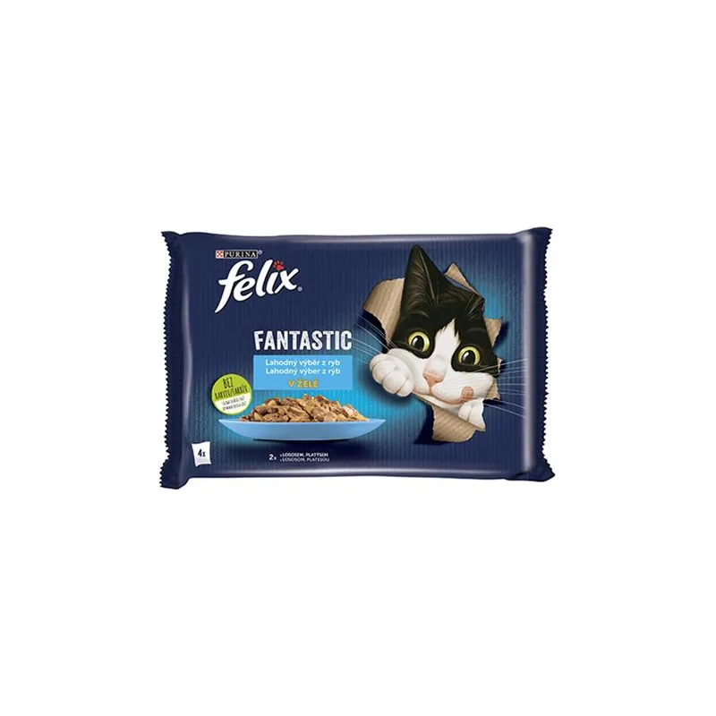 Nestlé FELIX Fantastic cat Multipack losos & platýz želé kapsička 4x85 g