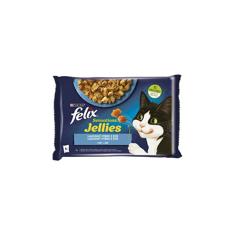 Nestlé FELIX Sensations kočičí Multipack losos a krevety&tresek a rajče želé kapsička 4x85 g