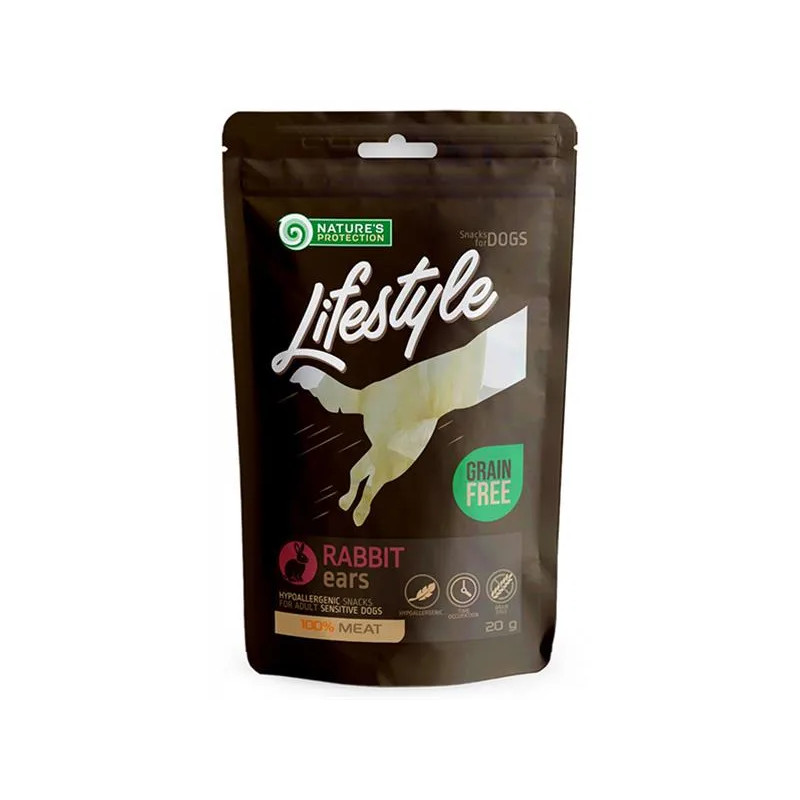 Pamlsek Natures P Lifestyle dog sušené králičí uši s králíkem 12x75 g