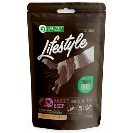 Pamlsek Natures P Lifestyle dog sušené králičí uši s hovězím 12x75 g