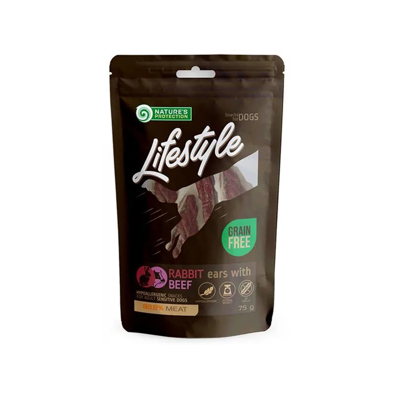 Pamlsek Natures P Lifestyle dog sušené králičí uši s hovězím 12x75 g
