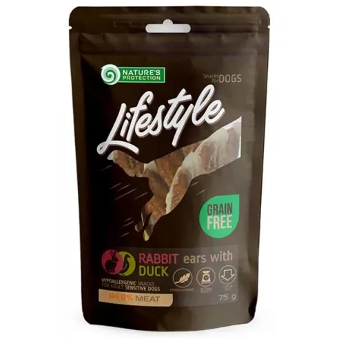 Pamlsek Natures P Lifestyle dog sušené králičí uši s kachnou 12x75 g