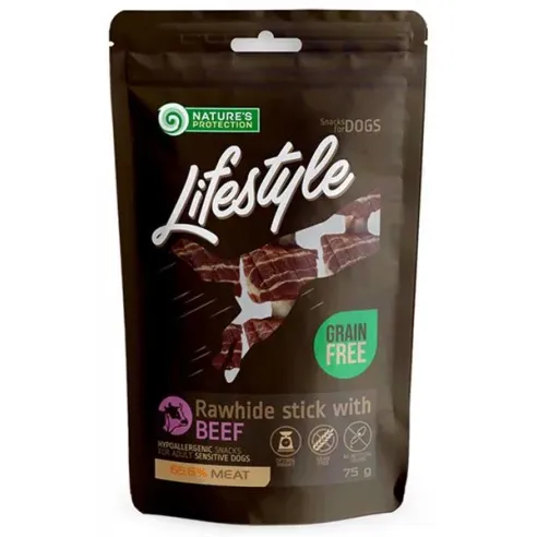 Pamlsek Natures P Lifestyle psí tyčinky z buvolí kůže s pěnou s hovězím masem 12x75 g
