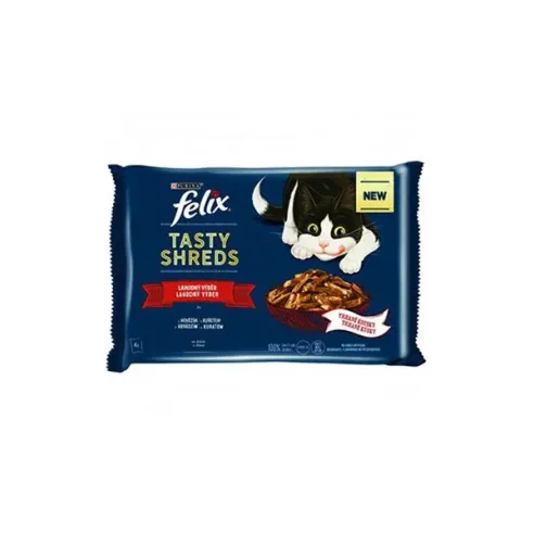 Nestlé FELIX Tasty shreds cat Multipack hovězí&kuře ve šťávě kapsička 4x80 g