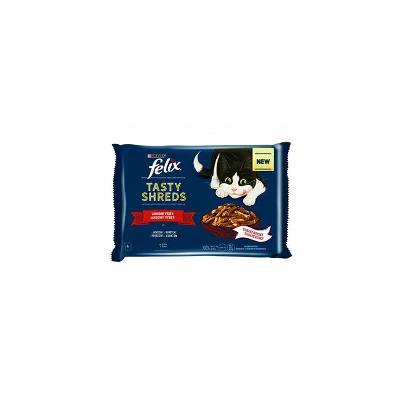 Nestlé FELIX Tasty shreds cat Multipack hovězí&kuře ve šťávě kapsička 4x80 g