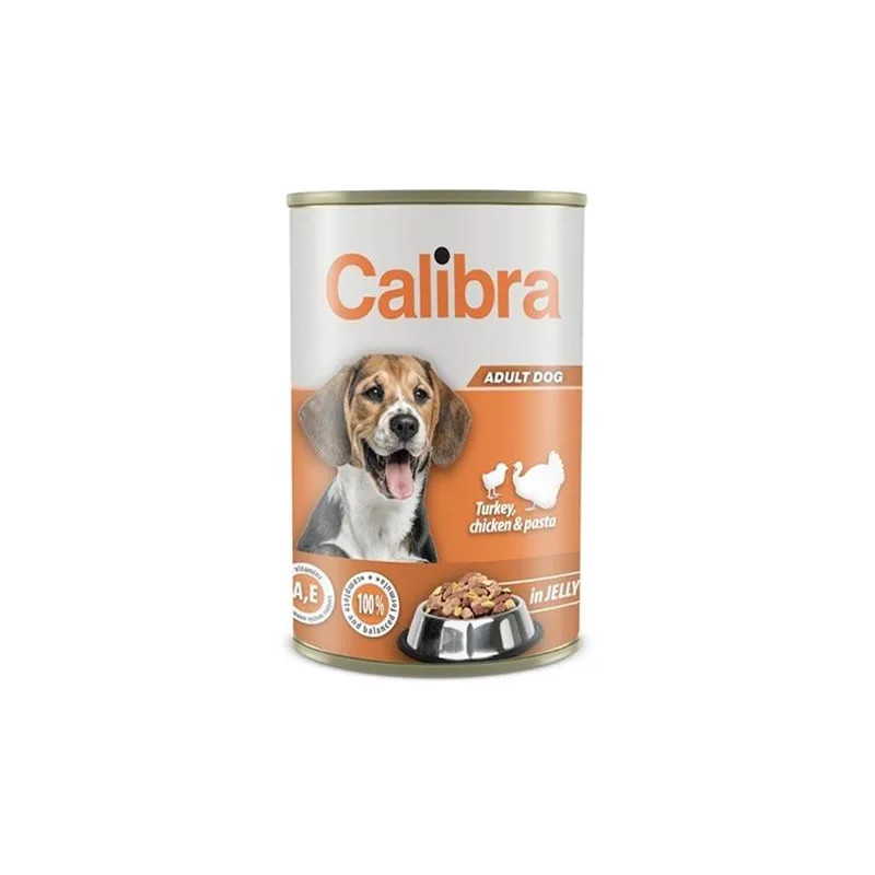 Calibra KONZERVA dog Adult Krůta & kuře & těstoviny v želé 1240 g