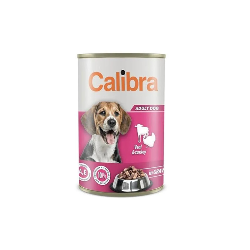 Calibra KONZERVA pro psy Adult Telecí & krůtí v omáčce 1240 g