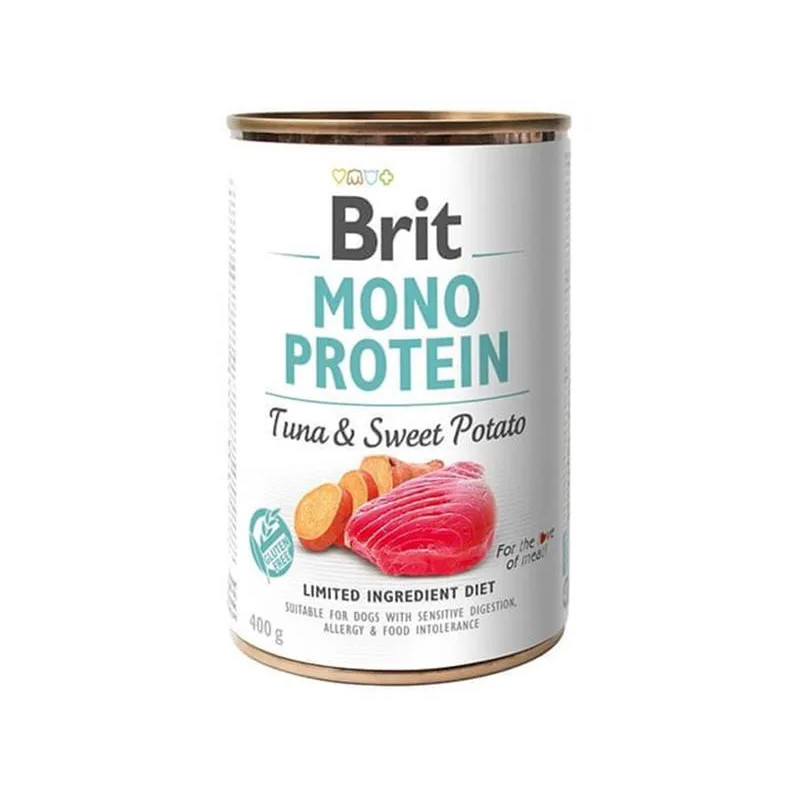 Brit Mono Protein Tuňák & Sladké Brambory 400 g konzerva
