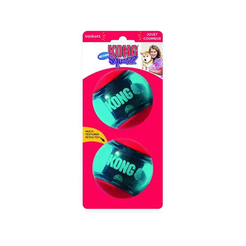 Hračka Kong Dog Squeezz Action Míček s pískátkem, termoplastická guma, L (2ks/bal.)