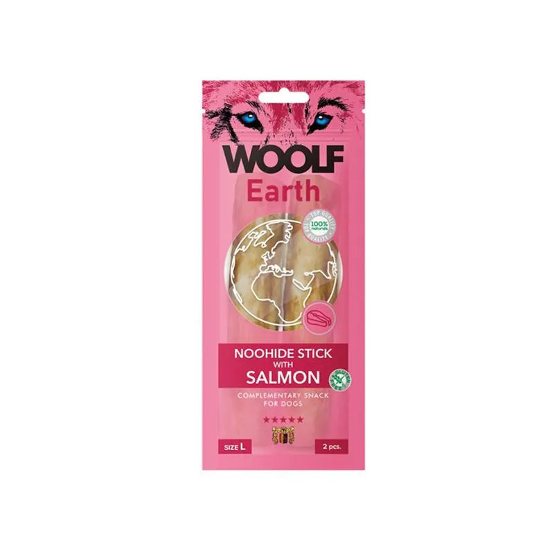 Pamlsek Woolf Dog Earth NOOHIDE L Tyčinky s lososem 85 g