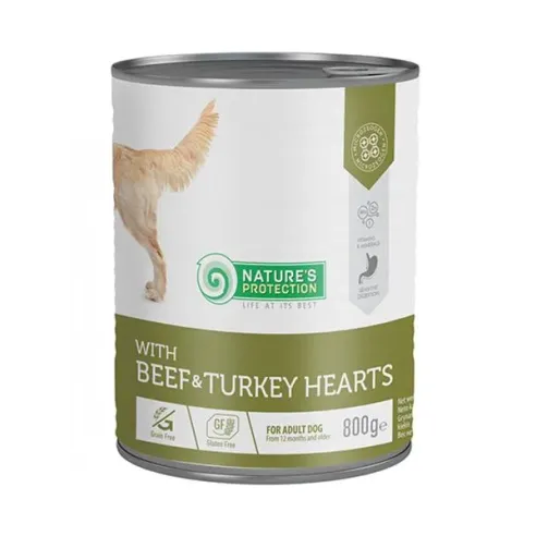 Natures P KONZERVA pro dospělé psy - hovězí a krůtí srdce 800 g
