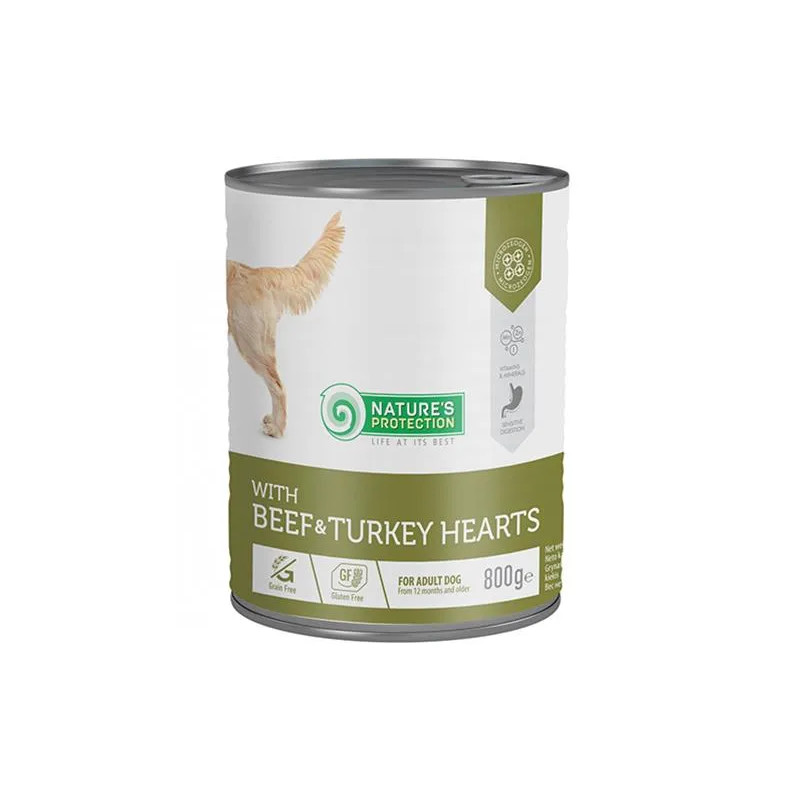Natures P KONZERVA pro dospělé psy - hovězí a krůtí srdce 800 g