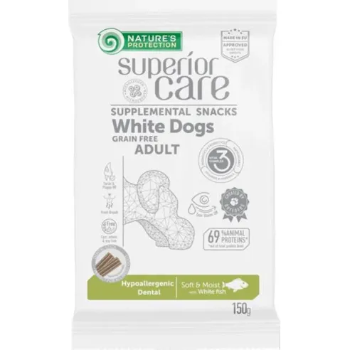 Pamlsek Natures P Superior Care white dog Hypoallergenic Dental Care Grain free white fish 150 g
